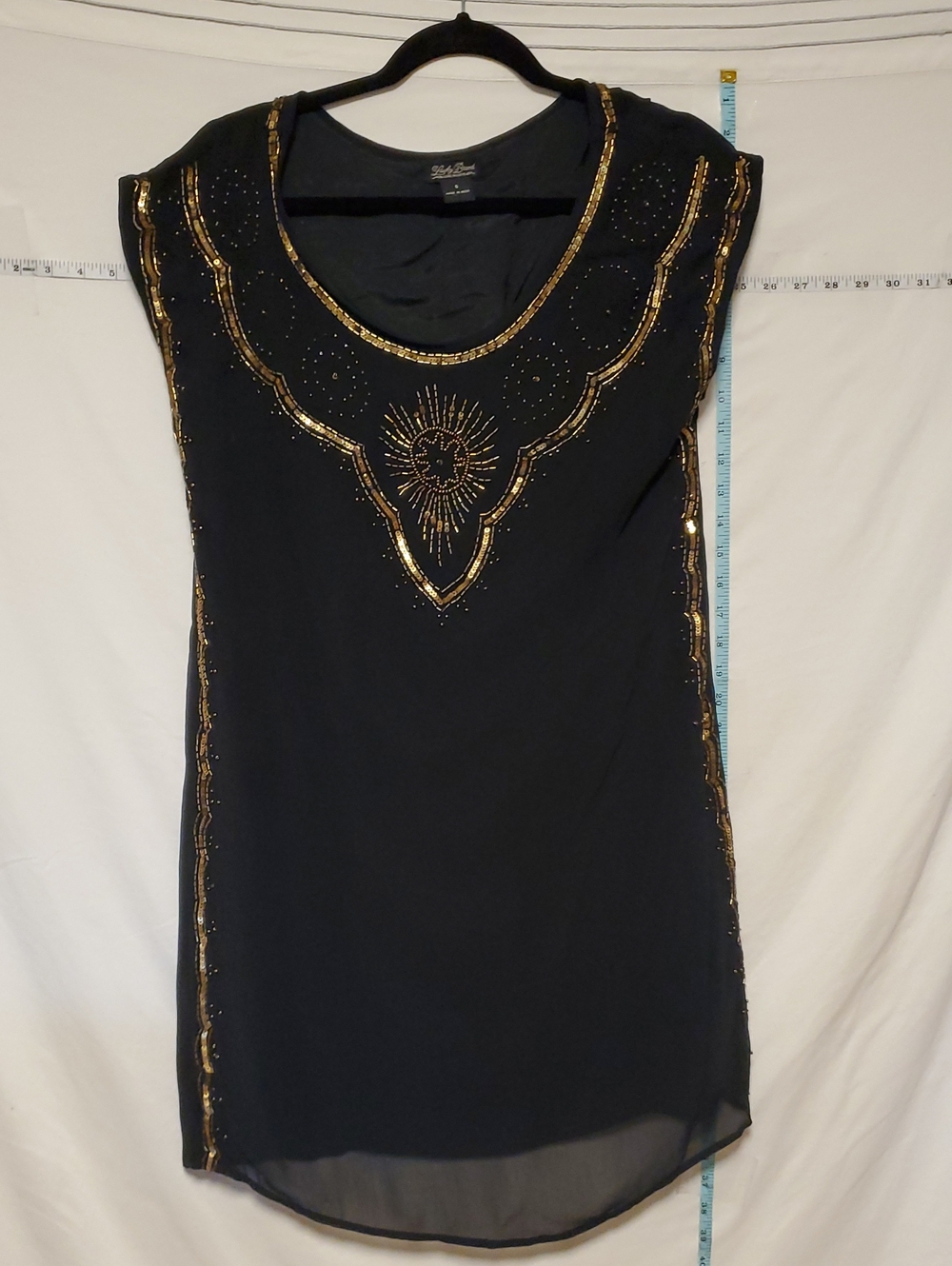 Lucky Live In Love Embellished Black Sleeveless Dress Gold Sequin Formal Holiday
